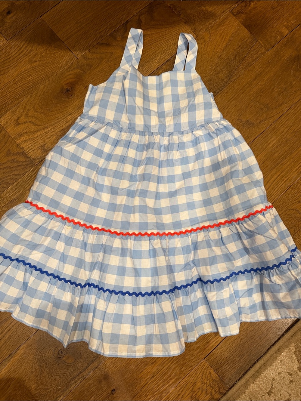 Tahari Blue & White Gingham Girls' Sundress with Red and Blue Trim